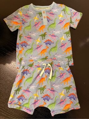 Boden Light Blue Kids set with Multicolor Dinosaurs